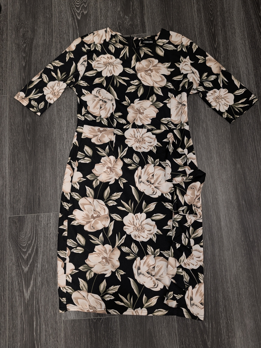 Black Floral Knee-Length Dress with Blush Blooms